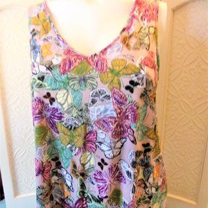 CUPIO TANK TOP Size L Butterfly Print V-Neck Slightly Stretchy Flattering Fit